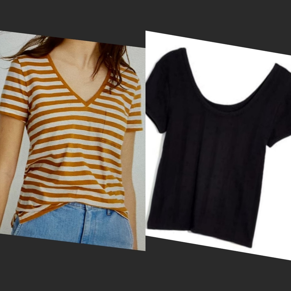 Madewell whisper cotton v neck striped pocket tee & pointelle ribbed neck shirt